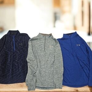 NWOT Under Armour Men's Trio of Quarter-Zip Pullovers - Navy, Gray, Blue Size-M
